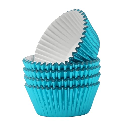Standard Aqua Blue Foil Cupcake Liners Muffin Baking Cups for Party and More (100 Count)