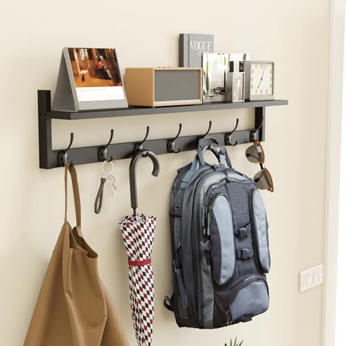 Wall Hooks with Shelf 35 Inch Length Entryway Hanging Shelf Wood Coat Hooks Wall