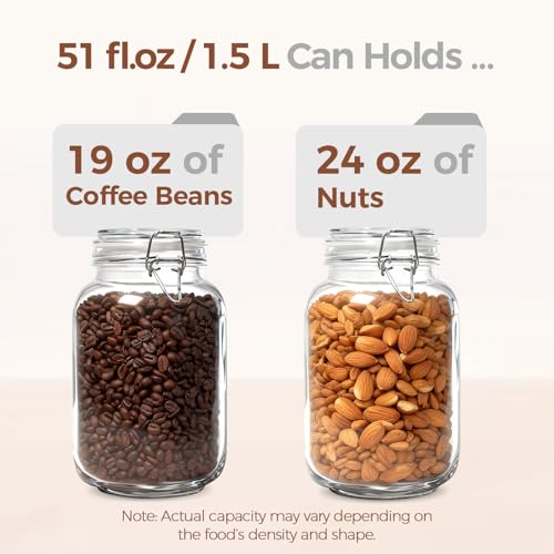 Square Glass Canisters 51 oz 3 Pack for Flour Sugar Coffee Pantry (3 Count)