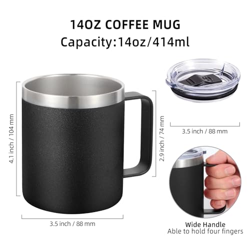 14oz Insulated Stainless Steel Coffee Mug with Lid Bulk 2 Pack (2 Count)