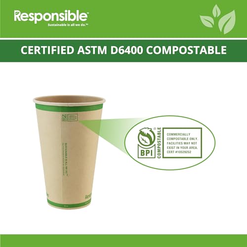 Certified Compostable 16 oz Paper Cups (50 Count)