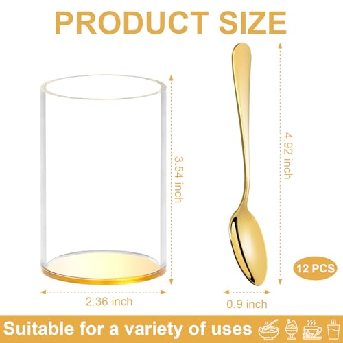 12 Pcs Gold Coffee Spoons with Holder 4.92 Inch Demitasse Espresso Spoons Mini Coffee Spoons Gold Tiny Dessert Spoons Small Tea Spoon Stainless Steel Acrylic Cylinder Holder for Party Coffee Bar Home (12 Count)