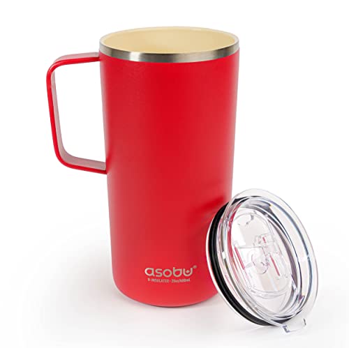 Tower Mug Ceramic Inner Coated Insulated Stainless Steel Cup for Pure Tasting Coffee with Easy Hold Handle and Tritan Lid Fits Standard Cup Holders 20 Ounce Travel Mug