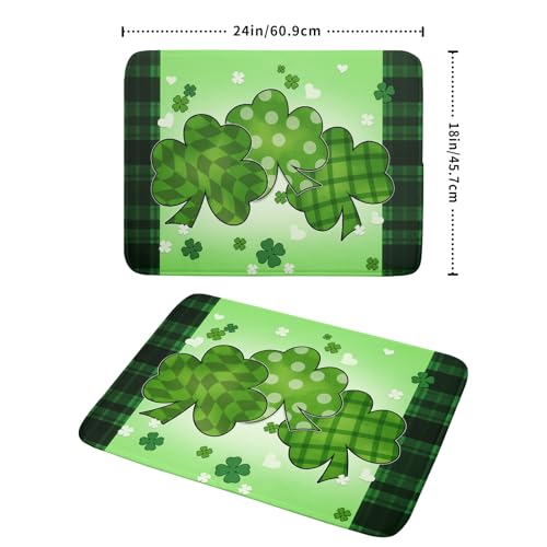St Patricks Day Shamrocks Lucky Clovers Dish Drying Mat for Kitchen Counter St Patrick's Day Decorative Drying Pad 18x24 Inch Irish Green Buffalo Check Plaid Drying Dish Mats for Countertop Coffee Bar