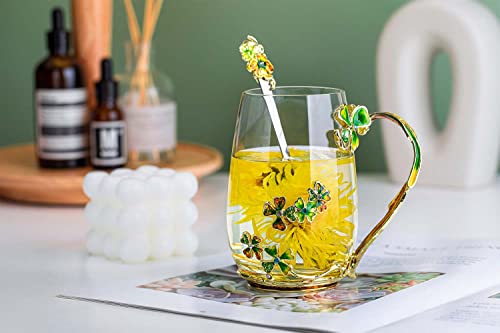 four leaf clover flower Glass Tea Cup Gifts For Women