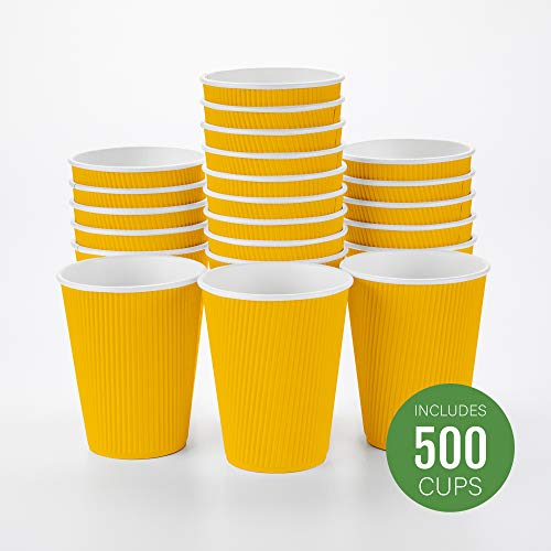 Ripple Wall Coffee Cups 500 Count 12 Ounce Insulated Yellow Paper Cups