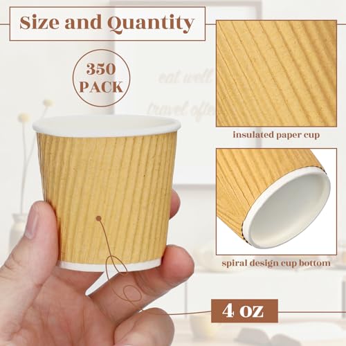 350 Pieces 4 oz Ripple Wall Insulated Coffee Cups Bulk Disposable Espresso Paper Corrugated Travel Coffee Cups for Hot Cold Drink Cappuccino Beverage Tea Party