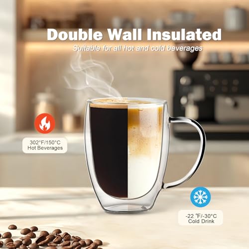 Double Wall Glass Coffee Mugs 12 OZ (4 Count)