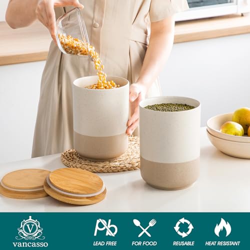 Sabine Large Ceramic Canister Set with Airtight Wood Lids (2 Count)