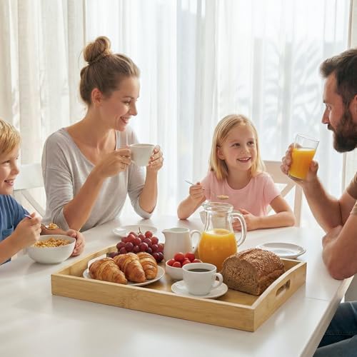 Bamboo Serving Tray with Handles (3 Count)