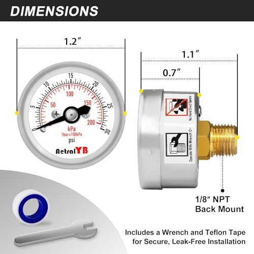30Psi 200Kpa Mini Pressure Gauge