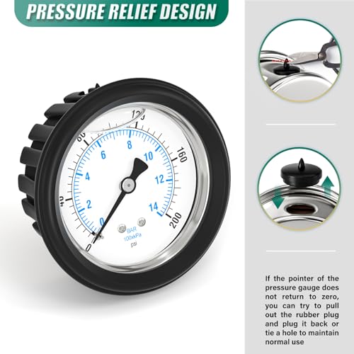 0 200PSI Stainless Steel Liquid Filled Pressure Gauge