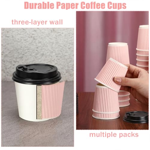 100 Set 4oz Disposable Espresso Cups with Lids Ripple Corrugated Paper Disposable Coffee Insulated Hot Ripple Cups for hot Chocolate (100 Count)