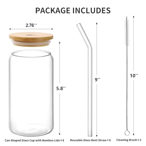 Glass Cups with Lid and Straw (8 Count)