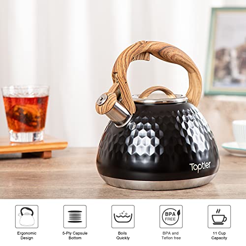 Tea Kettle Toptier Teapot Whistling Kettle with Wood Pattern Handle Loud Whistle