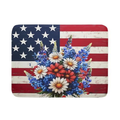 4th of July Patriotic Flower Dish Drying Mat for Kitchen Counter