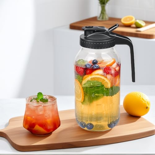 3 Pack 64oz Glass Mason Jar Pitcher with Airtight Lid and Handle (3 Count)