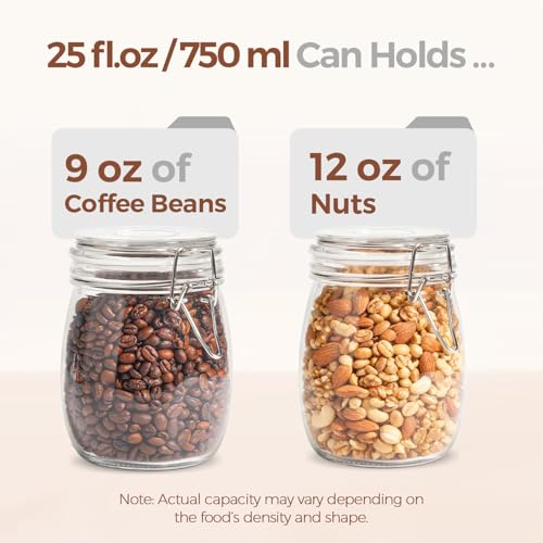 Glass Mason Jars with Airtight Lids 25oz 6 Pack Pickling Pantry (6 Count)