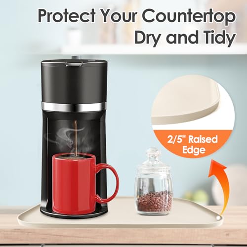 Silicone Coffee Maker Mat with Lip for Countertops 17.4''x10.6''Cream White