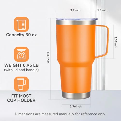 30 oz Stainless Steel Tumblers Bulk with Handle and Lid (4 Count)