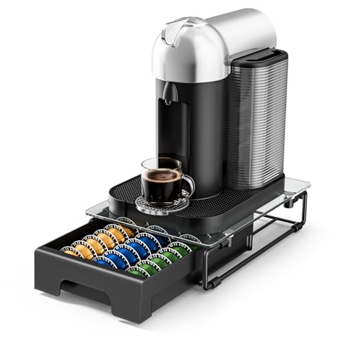 Crystal Tempered Glass Organizer Drawer Holder Compatible with Nespresso Vertuo Capsules