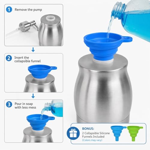 Stainless Steel Countertop Soap Dispenser Liquid Bottle and Pump