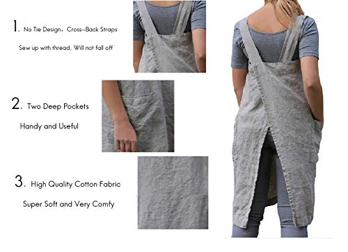 Women’s Pinafore Square Apron Baking Cooking Gardening Works Cross Back Cotton