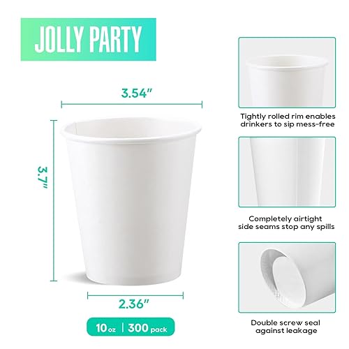 300Pack 10oz Disposable Paper Coffee Cups White Hot Coffee Cups (300 Count)
