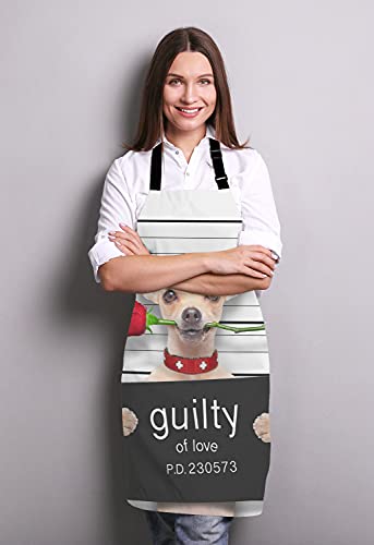 Cute Chihuahua Dog with Rose Bib Apron with Adjustable Neck for Men Women