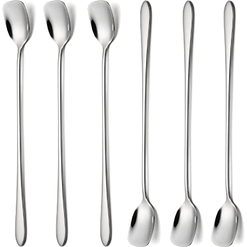 Long Coffee Spoons Steel Set of 6 Stainless Coffee Stirrer Iced Cream Scoop Cocktail Mixing Spoons (6 Count)