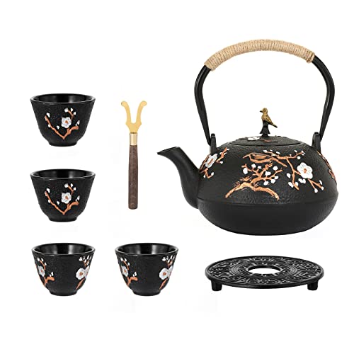 Cast Iron Teapot 40.6oz Japanese Tea Kettle Set with 4 Tea Cups
