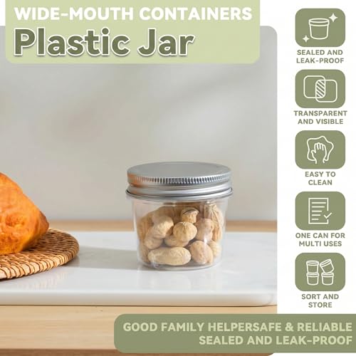 4 oz Plastic Small Mason Jars and Small Plastic Jars with Lids (20 Count)