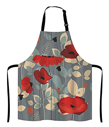 Poppy flowers Bib Apron with Adjustable Neck for Men Women