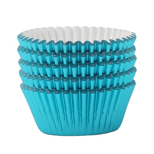 Standard Aqua Blue Foil Cupcake Liners Muffin Baking Cups for Party and More (100 Count)