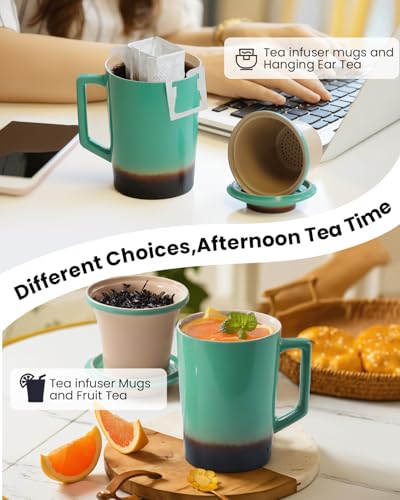 15 oz Ceramic Tea Infuser Cup with Lid