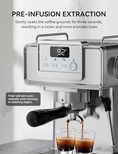 20 Bar Espresso Machine Stainless Steel with Powerful Milk Frother