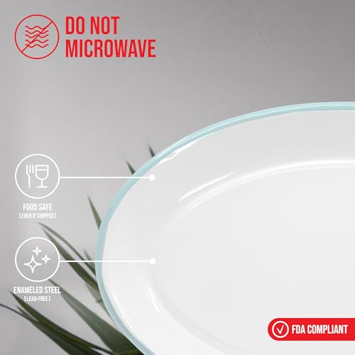 Set of 4 Enamelware Metal Classic 13" Serving Oval Tray Platter (4 Count)