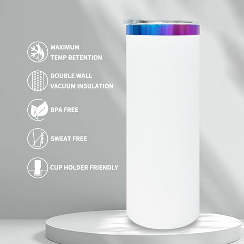 20 oz Skinny Tumblers Bulk with Lids and Straws White (4 Count)