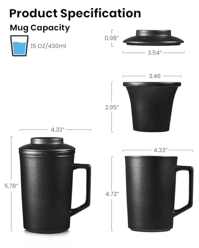 15 oz Ceramic Tea Infuser Cup with Lid