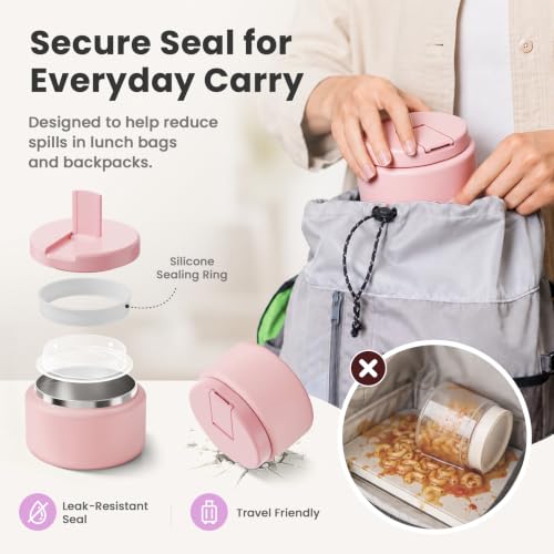 13.5oz Soup Thermo for Hot Food Kids with Buckle Lid Insulated Vacuum Food Jar Wide Mouth Leakproof Stainless Steel Lunch Container