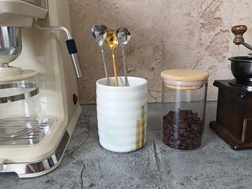 Stoneware Coffee Bar Utensil Holder Tea & Coffee Spoon & Stirrer Holder for Stir Stick Straw Teaspoon Holder Espresso Spoon Cup Small Utensil Jar