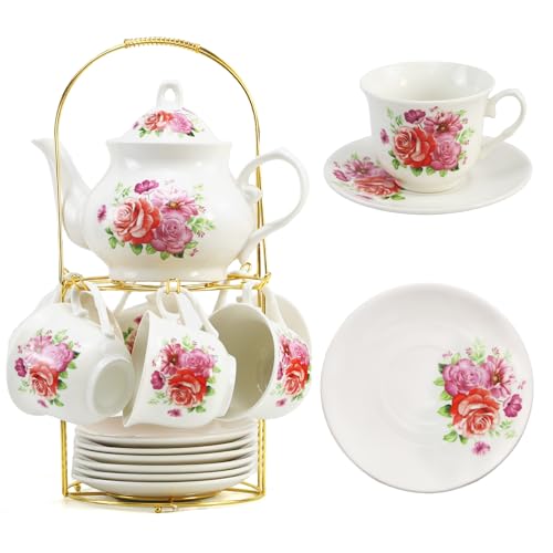 20 Pieces Tea Set For Adult with Golden Metal Rack