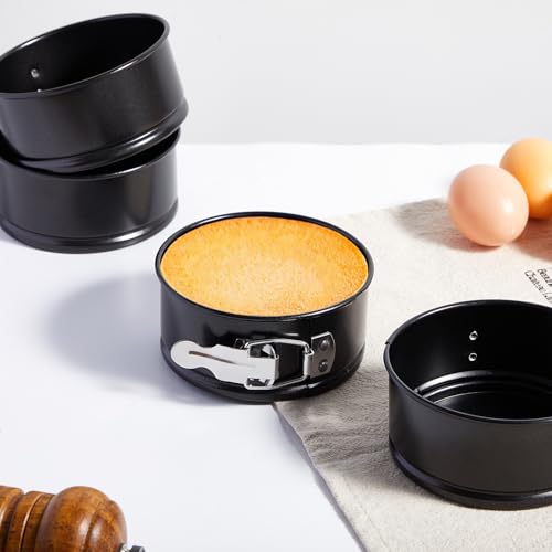 4 Pcs 4 Inch Non Stick Springform Pan with Removable Bottom Carbon Steel Round Springform Cheesecake Pan with Stainless Steel Spring Buckles for Baking Kitchens Restaurant (4 Count)