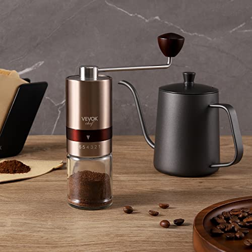 Gold Manual Coffee Grinder Stainless Steel Burr Coffee Grinder with Portable Bag External Adjustable Setting Small Hand Coffee Grinder Ultra Fine for Espresso at Home Morning Coffee