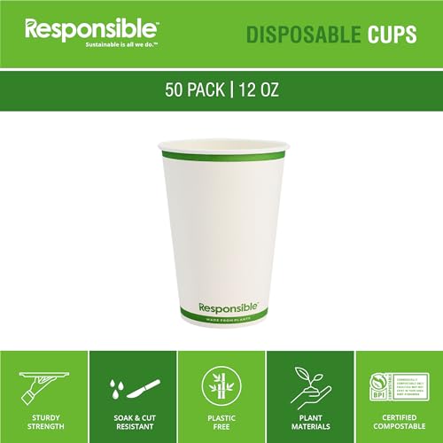 Certified Compostable 12 oz Paper Cups (50 Count)