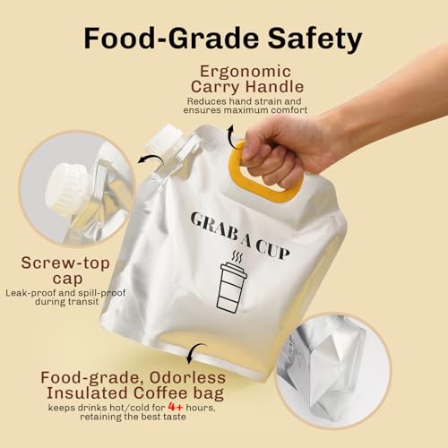10 Pack Disposable Coffee Dispensers with Handle Coffee Box Cold Hot Beverage Dispenser COFFEE Carrier with Handle Take Out Camping Water Storage Containers Water Bag for Hiking (10 Count)