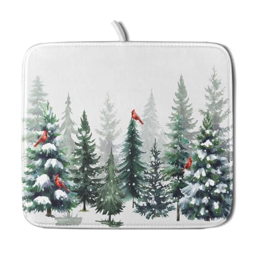 Green Pine Tree Forest Dish Drying Mat for Kitchen Counter