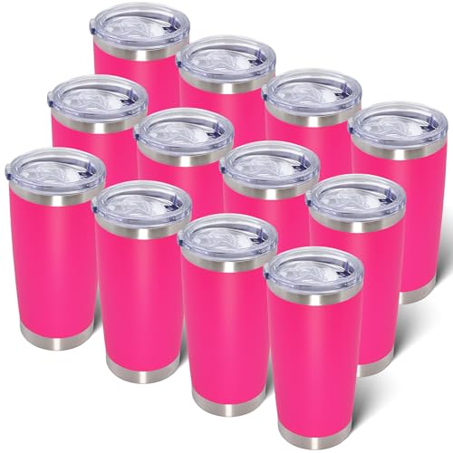 20oz Tumbler with Lid Stainless Steel Tumblers Insulated Mug Hot Pink 12P (12 Count)