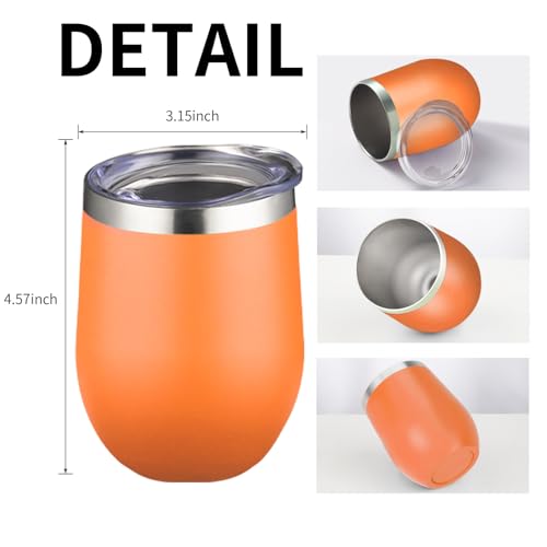 12oz 4 Pack Wine Tumbler Glasses with Lid Stemless Double Wall Vacuum Stainless Steel Travel Tumbler Keeping Cold & Hot for Wine (4 Count)