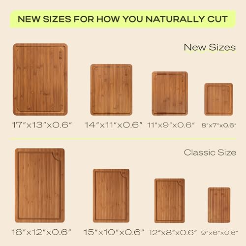 Wooden Cutting Boards for Kitchen Meal Prep & Serving (4 Count)